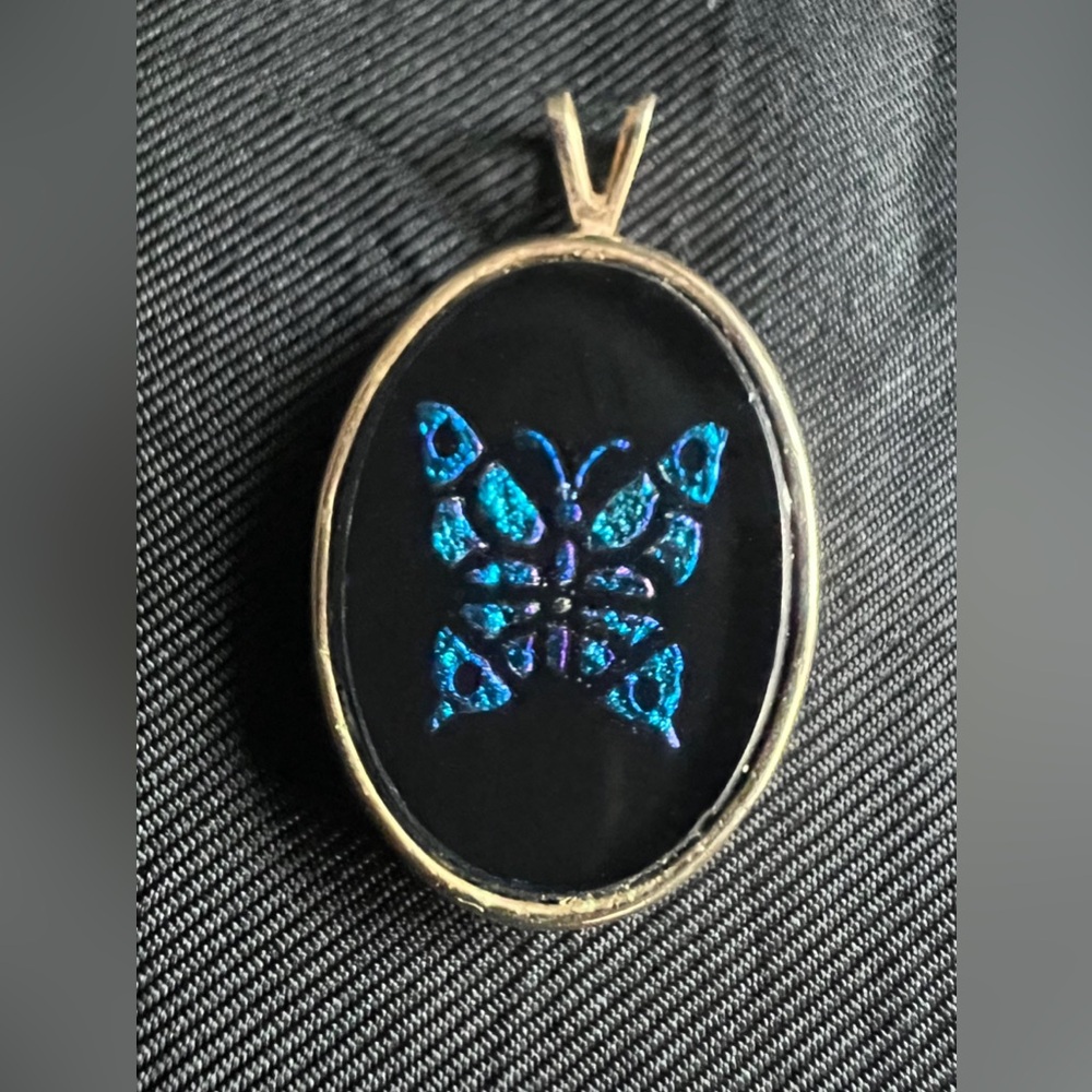 Vintage Iridescent Butterfly Pendant